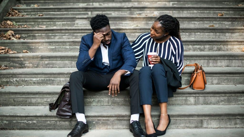 Woman asking a man