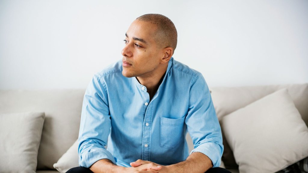 A man calming himself
