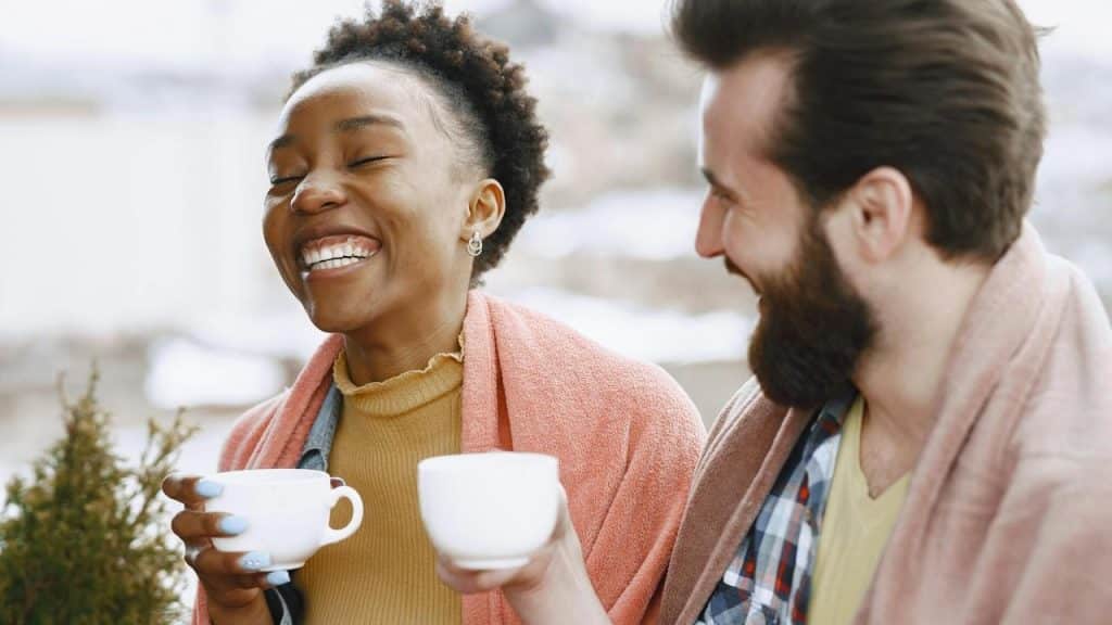A couple smiling