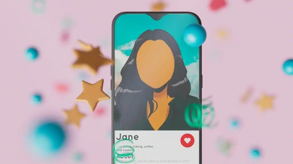 A cell phone with a profile of a woman on it.